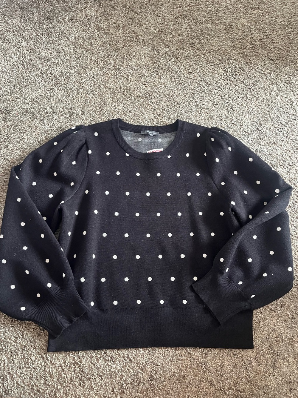 Black Polka Dot Puff-Sleeve Sweater